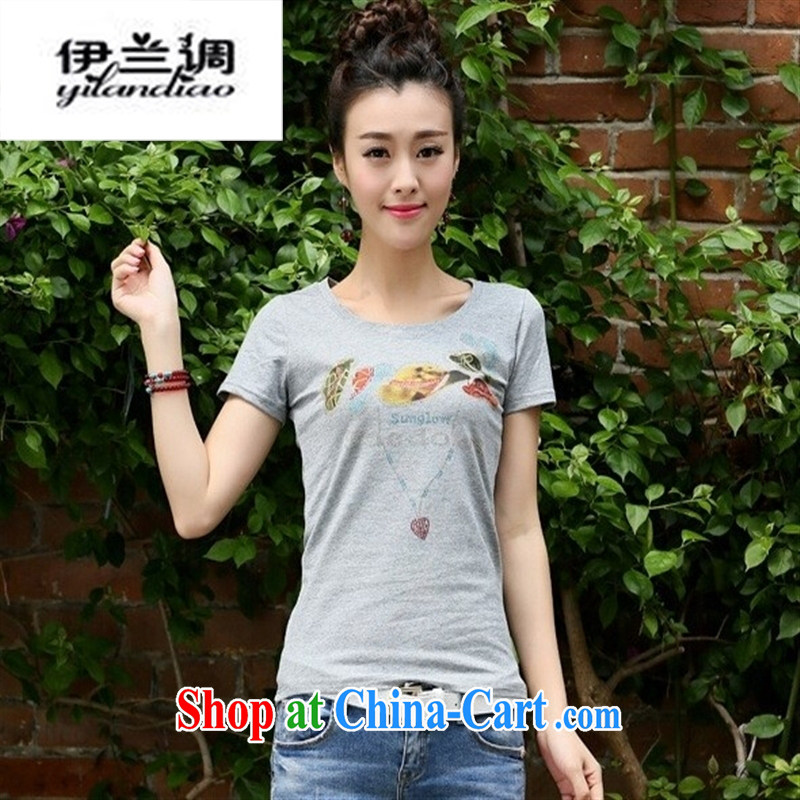 9 month female * Real-time concept 2015 summer new Korean women who decorated graphics thin T pension the code short-sleeve T-shirts solid T shirt gray XXL, LAN, and Internet shopping