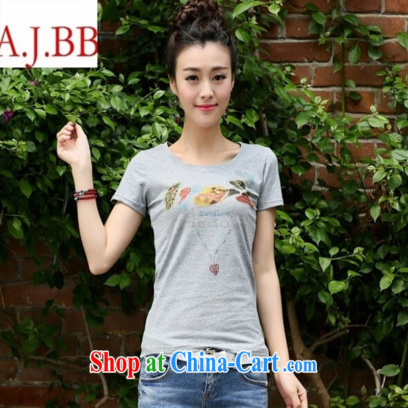 9 month dress * only 2015 summer new Korean women who decorated graphics thin T pension maximum code short-sleeved T-shirt solid T shirt gray XXL, A . J . BB, shopping on the Internet