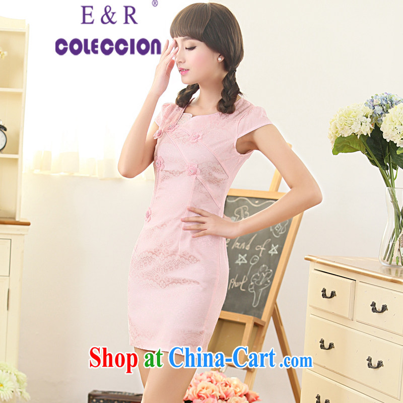 Dresses 2015 new spring and summer with white floral retro daily improved cheongsam dress temperament female pink XXL, E &R COLECCION, shopping on the Internet