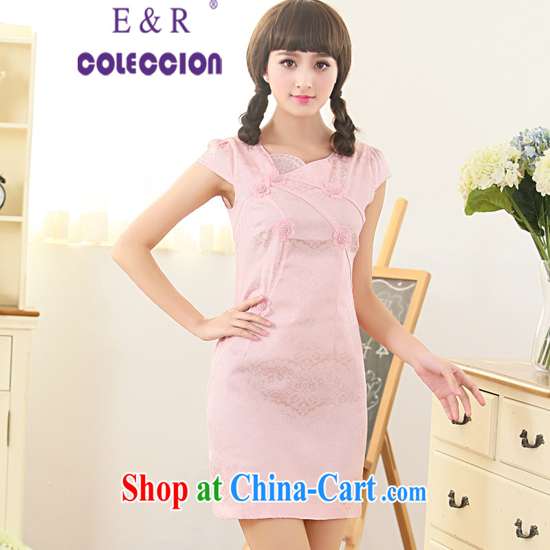 Dresses 2015 new spring and summer with white floral retro daily improved cheongsam dress temperament female pink XXL, E &R COLECCION, shopping on the Internet