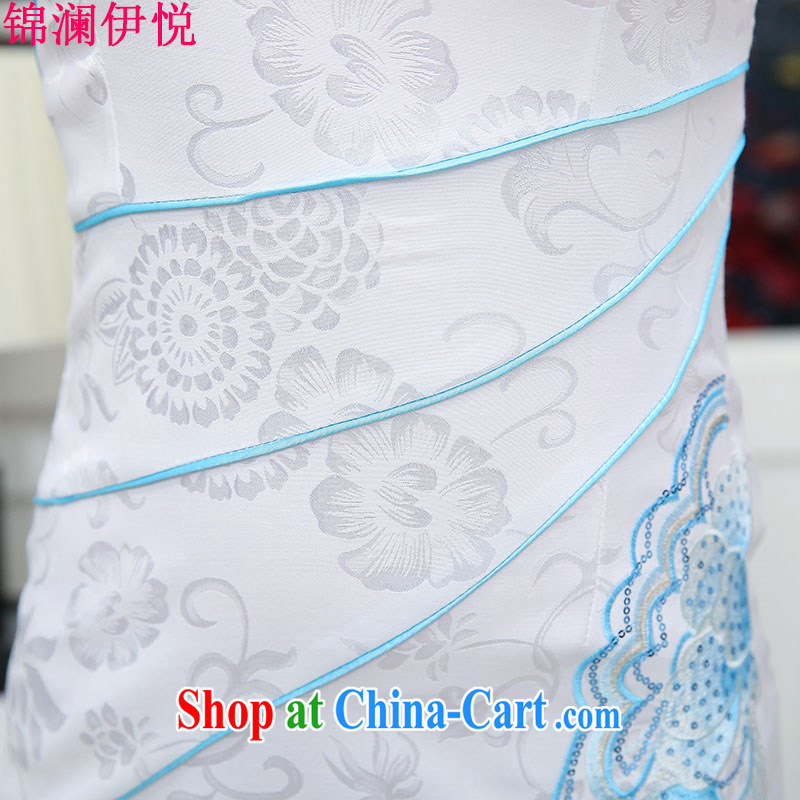 kam world the Hyatt summer new Chinese small dress short improved qipao the marriage feast day retro graphics thin beauty dresses white and yellow XXL, Kam-world, Yue, shopping on the Internet