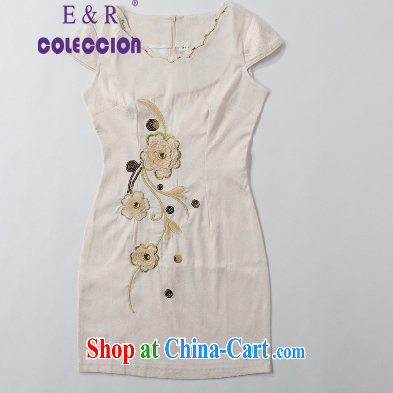 2015 spring and summer new short-sleeve cheongsam dress retro beauty graphics thin dresses short embroidered embroidery cheongsam m yellow XXL, E &R COLECCION, shopping on the Internet