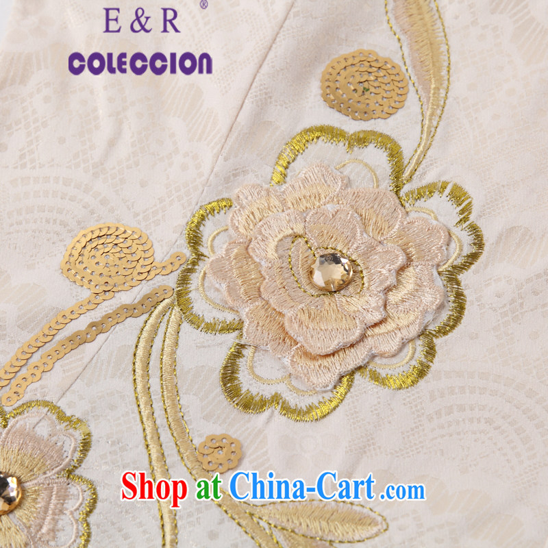 2015 spring and summer new short-sleeve cheongsam dress retro beauty graphics thin dresses short embroidered embroidery cheongsam m yellow XXL, E &R COLECCION, shopping on the Internet