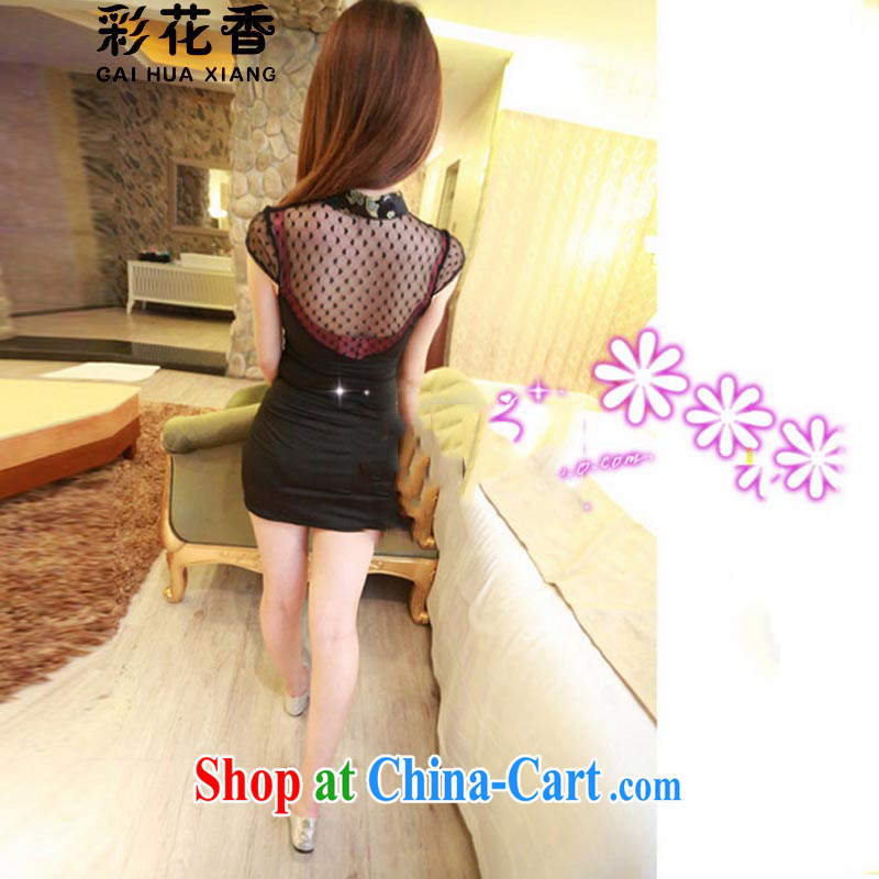 Colorful Flowers 2015 my store sexy, Retro Web yarn stitching qipao graphics thin package and dresses stamp dress 9339 black, code, and color flowers (CAI HUA XIANG), online shopping