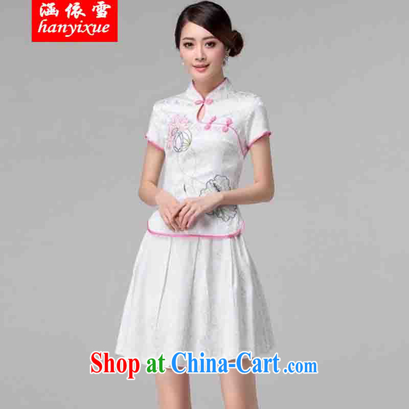 covered by snow in accordance with 2015 spring and summer clothes new beauty routine retro long-sleeved improved cheongsam stylish two-piece with white XL, covered in snow, shopping on the Internet
