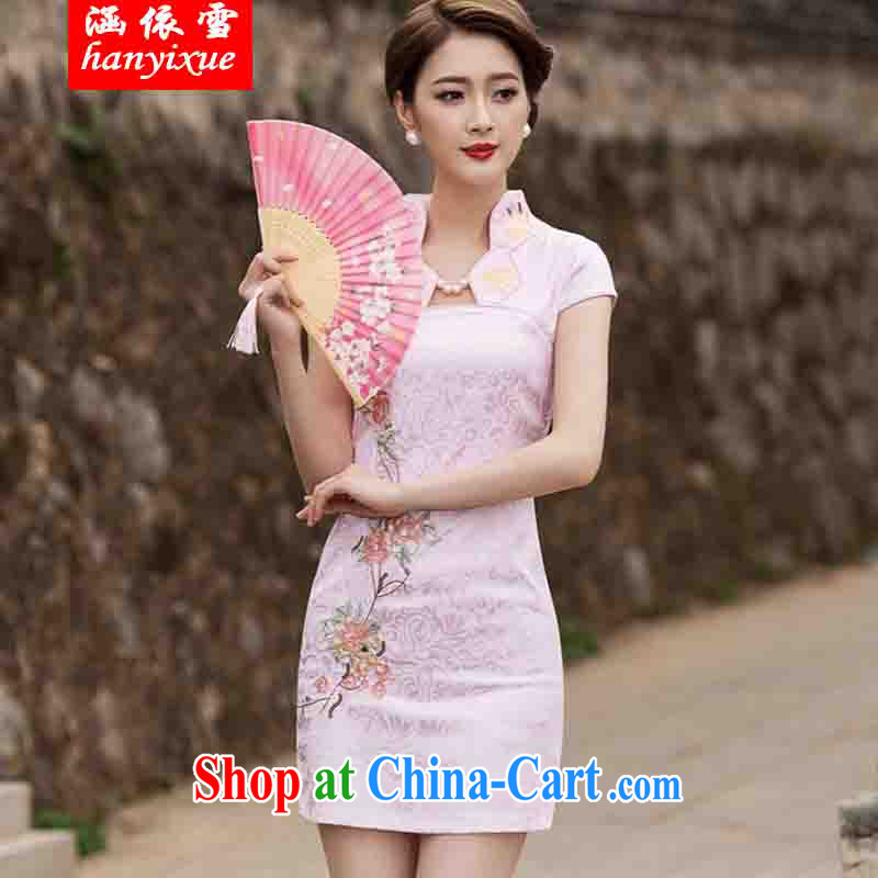 covered by snow in 2015 new summer fashion improved cheongsam dress daily video thin beauty short cheongsam dress, pink S