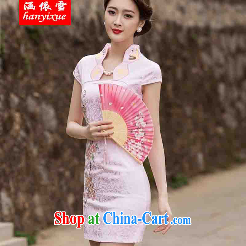 covered by snow in 2015 new summer fashion improved cheongsam dress daily video thin beauty short cheongsam dress, pink S, covered in snow, and Internet shopping