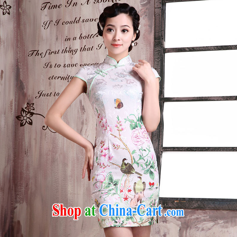 Jubilee 1000 bride spring 2015 new retro style dress improved stylish short, Ms. Tang with lace summer day qipao X 131 singing birds and fragrant flowers XXL
