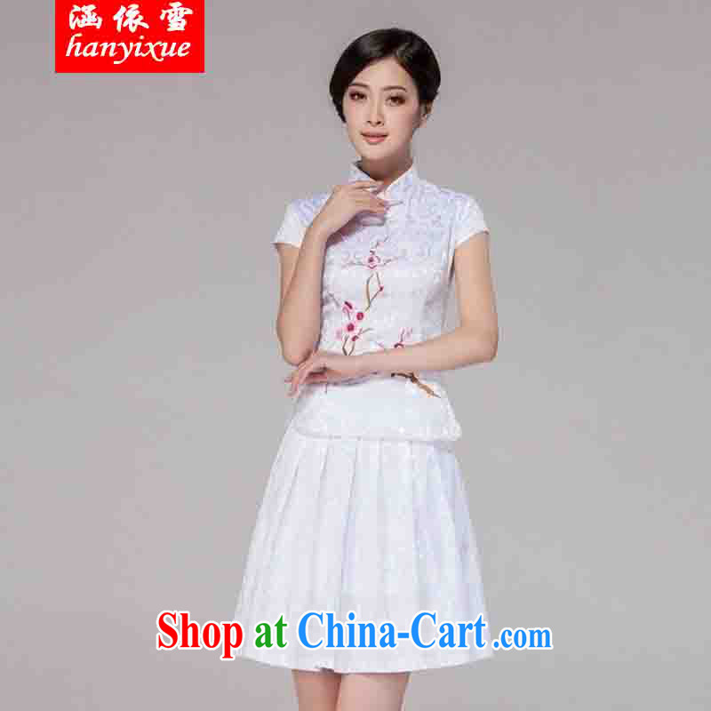 covered by snow in accordance with 2015 spring and summer new women Tang with improved daily cheongsam dress retro style modern two-piece with white XXL, covered in snow, and Internet shopping