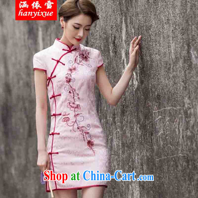 covered by snow in accordance with 2015 spring and summer New Tang with retro improved stylish short, cultivating daily cheongsam dress pink L, covered in snow, shopping on the Internet