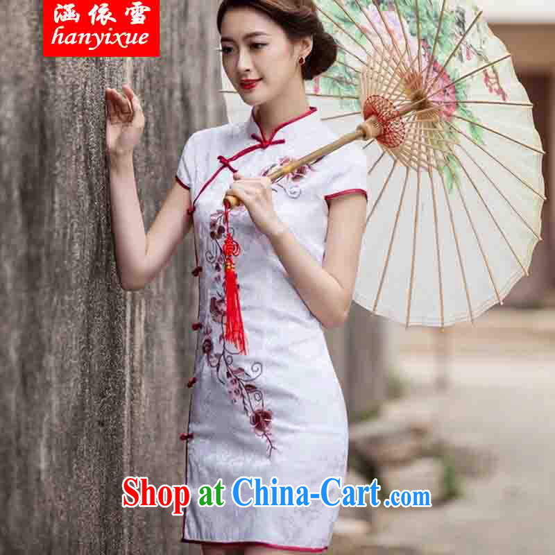 covered by snow in accordance with 2015 spring and summer New Tang with retro improved stylish short, cultivating daily cheongsam dress pink L, covered in snow, shopping on the Internet