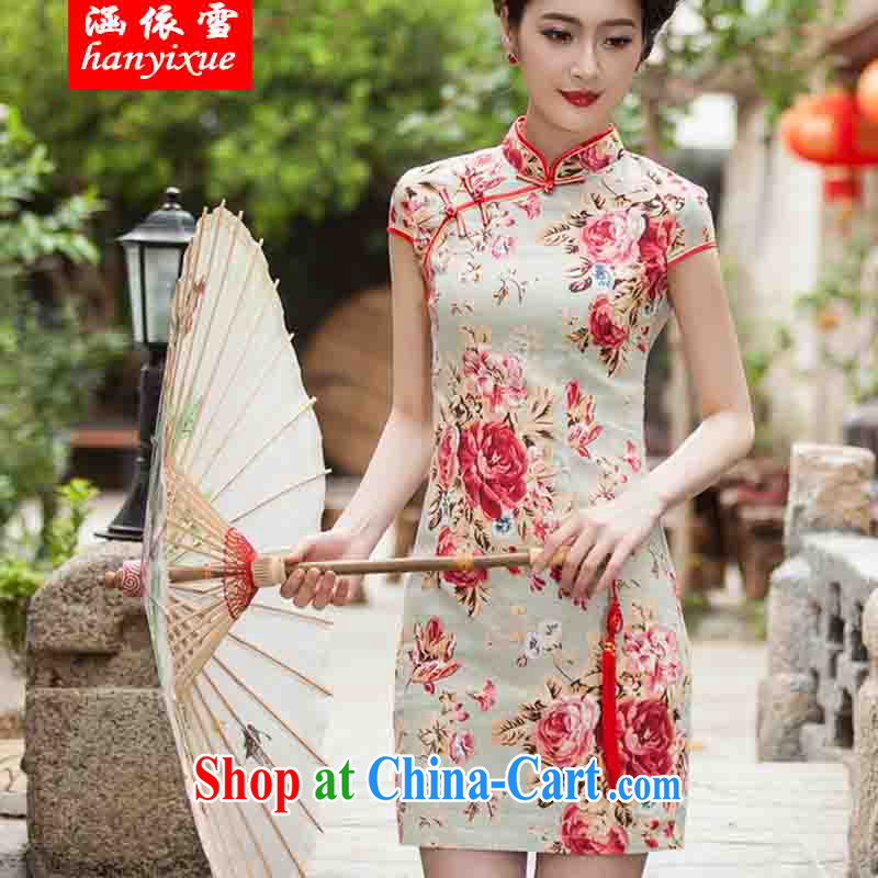 covered by snow in accordance with 2015 spring and summer new, elegant beauty, short cheongsam daily improved fashion cheongsam dress suit XXL, covered in snow, shopping on the Internet