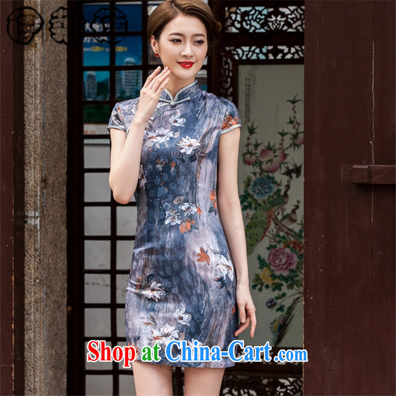 Mr. Lin 2015 summer, Retro Ethnic Wind Chinese beauty graphics thin short sleeve cheongsam dress stamp painting short stretch cotton robes XL paintings, and Helene elegance (ILELIN), online shopping
