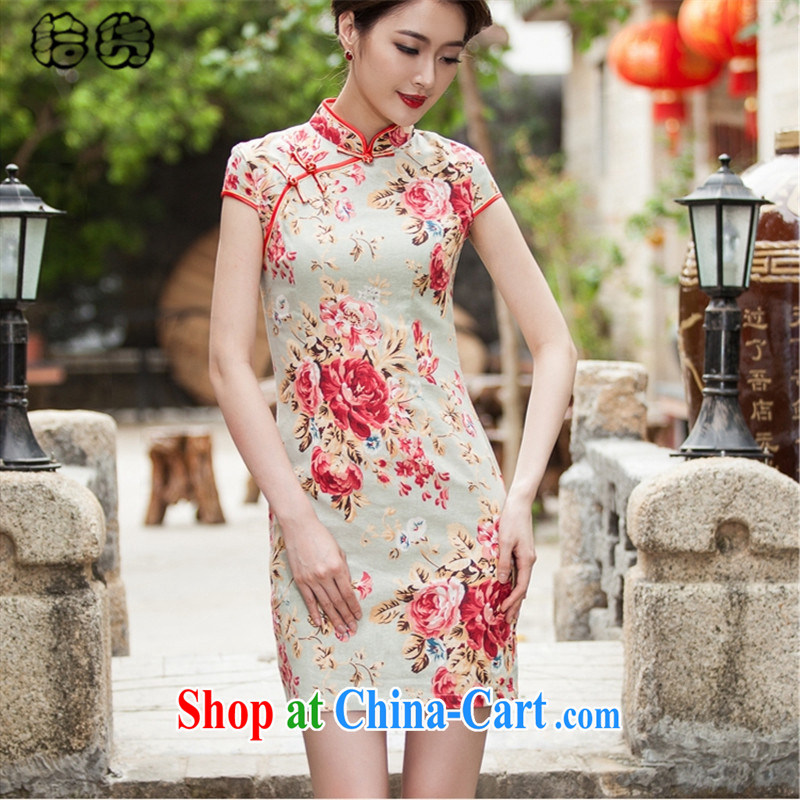Pick up the 2015 summer stylish and elegant antique dresses stamp duty-day short-mouth sporting Chinese beauty graphics thin cotton dress further skirts girls short skirts fancy XXL