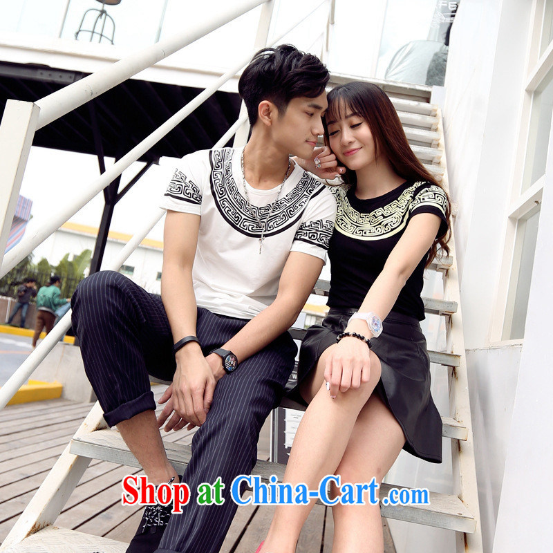2015 spring and summer couples Ethnic Wind pattern stamp maiden honey replace short-sleeved shirt T larger white XL, Iraq, and, on-line shopping