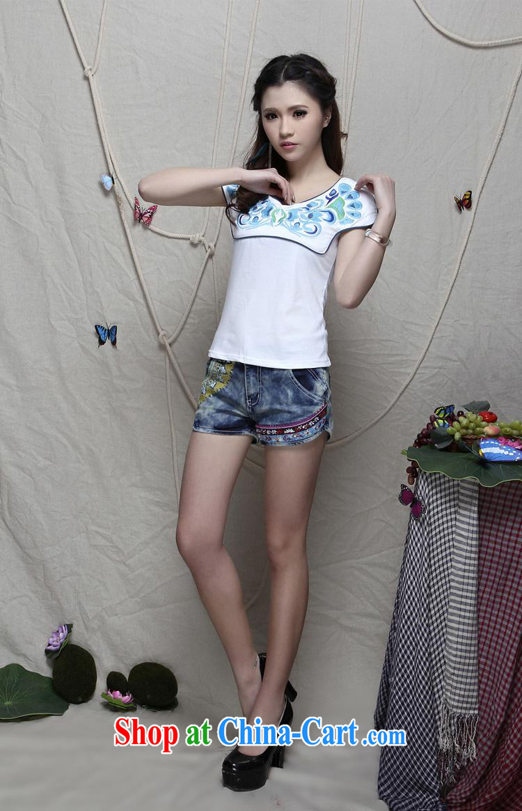 801 W Ethnic Wind female spring and summer new sexy V collar embroidered cotton short-sleeved shirt T Butterfly Dance black L pictures, price, brand platters! Elections are good character, the national distribution, so why buy now enjoy more preferential! Health