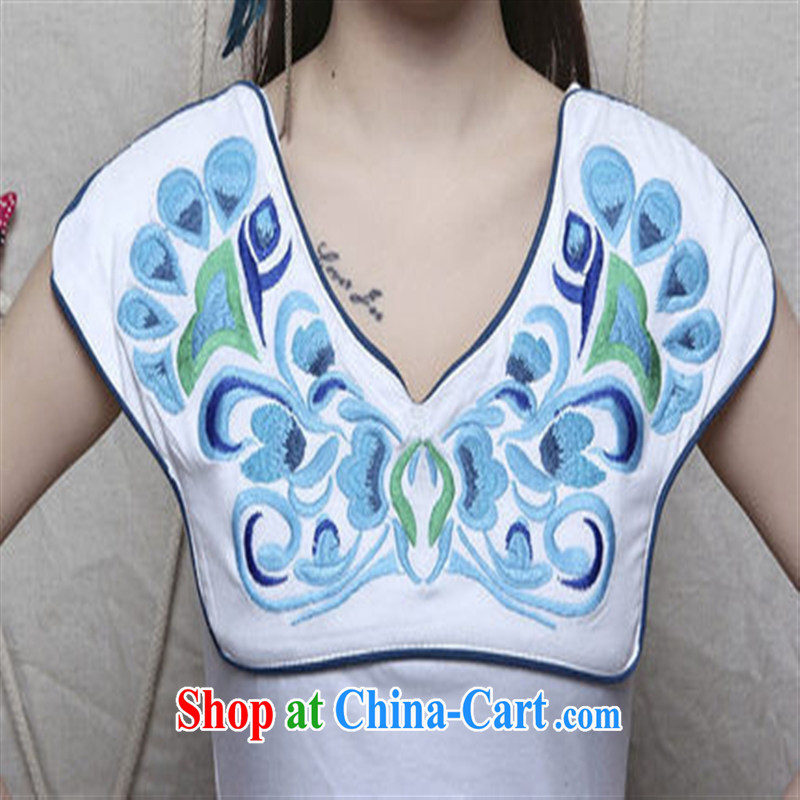 801 W Ethnic Wind female spring and summer new sexy V collar embroidered cotton short-sleeved shirt T Butterfly Dance black L, Iraq, and, on-line shopping