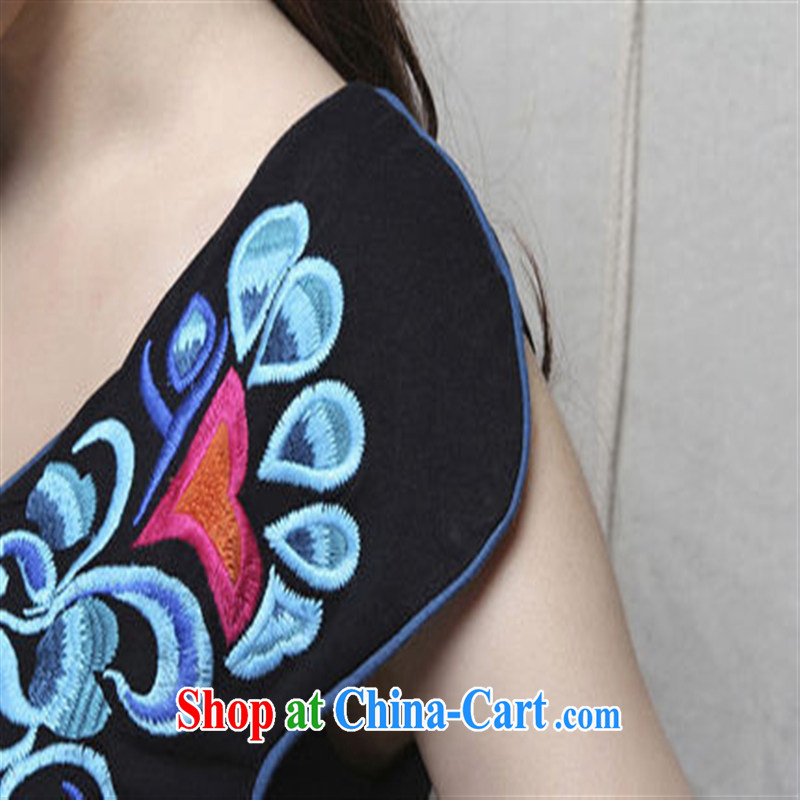 801 W Ethnic Wind female spring and summer new sexy V collar embroidered cotton short-sleeved shirt T Butterfly Dance black L, Iraq, and, on-line shopping