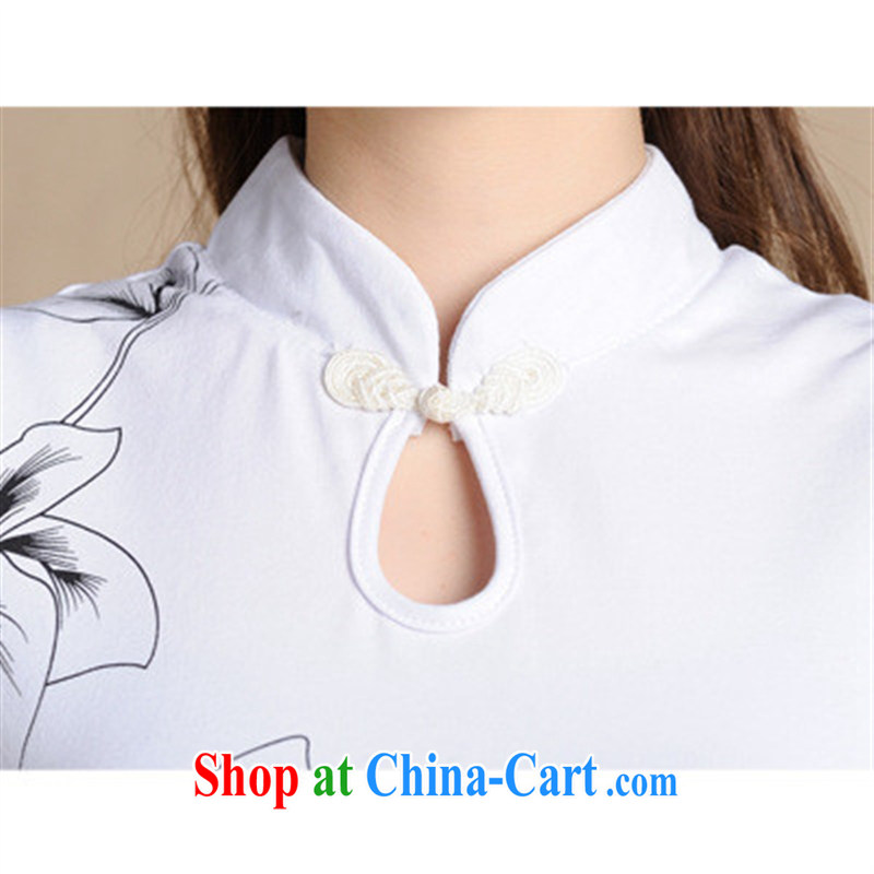 5908 L Ethnic Wind girl with spring and summer, Sepia ink stamp duty cultivating Solid Pure Cotton T pension white 2XL, Iraq, and, on-line shopping