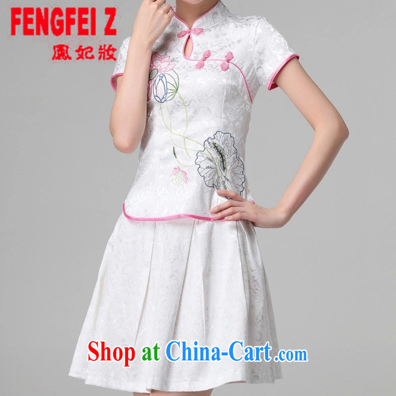 Feng Fei, Colombia 2015 spring and summer female New Sau San daily retro long-sleeved improved stylish outfit two piece kit #1121 white short-sleeved L, Fung Princess ornaments (FENGFEIZ), online shopping