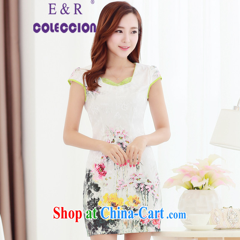 cheongsam dress 2015 New Spring, Summer graphics thin improved stylish short-sleeve-waist stamp antique dresses female Peony XXL, E &R COLECCION, shopping on the Internet