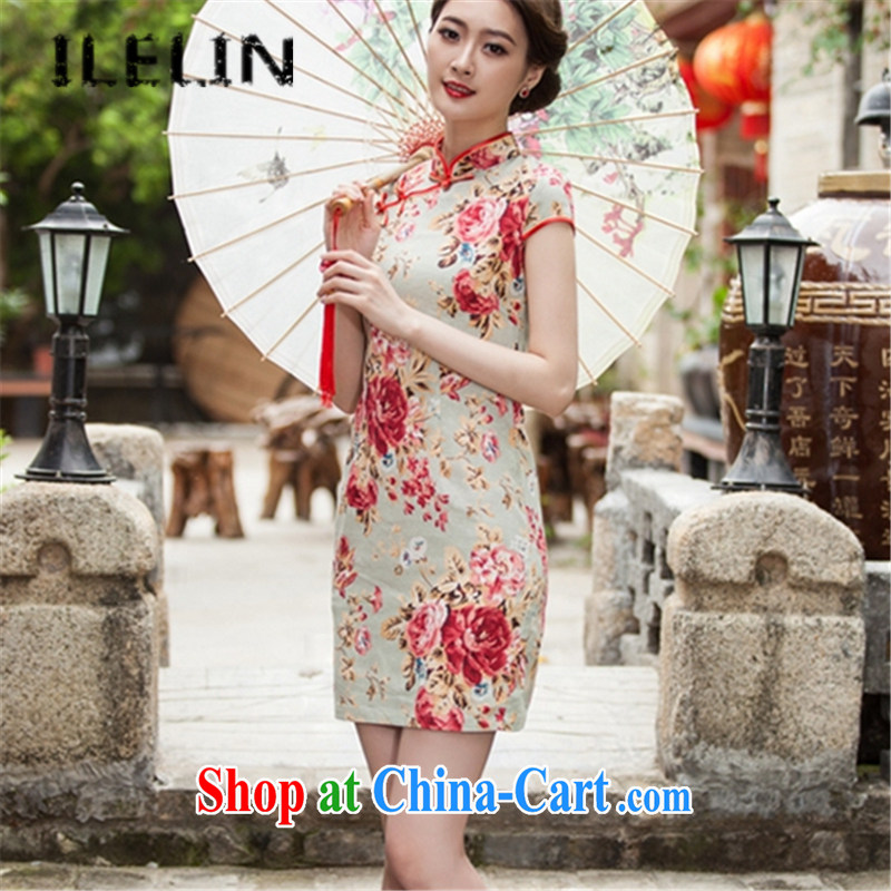 ILELIN summer 2015 classic and elegant silk cheongsam dress retro dress short daily improved dress beauty graphics thin style sporting goods ends XXL suit, ILELIN, shopping on the Internet