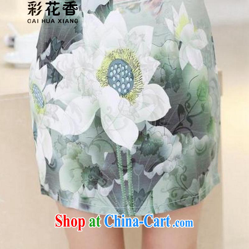 Colorful Flowers 2015 new products, floral summer dress short-sleeved beauty charm retro stamp cheongsam MOM 6659 installation picture color XXXL, flower (CAI HUA XIANG), online shopping