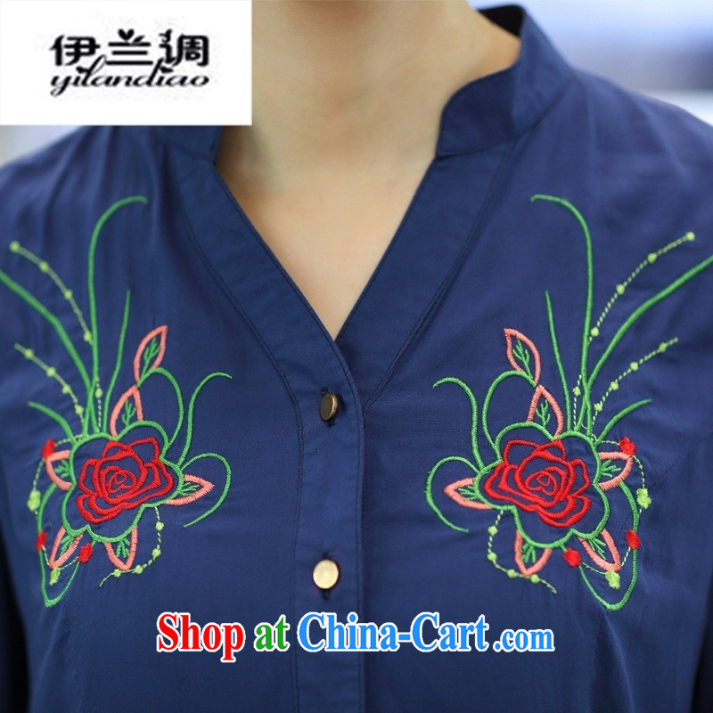 mm thick load fall 2014 New National wind 7 cuff embroidered large code shirt shirt S 1662 blue 5 XL, the blue, and, on-line shopping