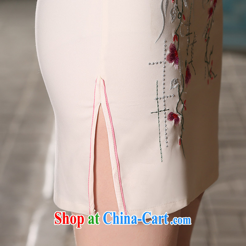 2015 summer new ladies dress improved stylish elegant dress short retro daily cotton cheongsam dress meat color XXL Suzhou shipment. It is absolutely not a bride, shopping on the Internet