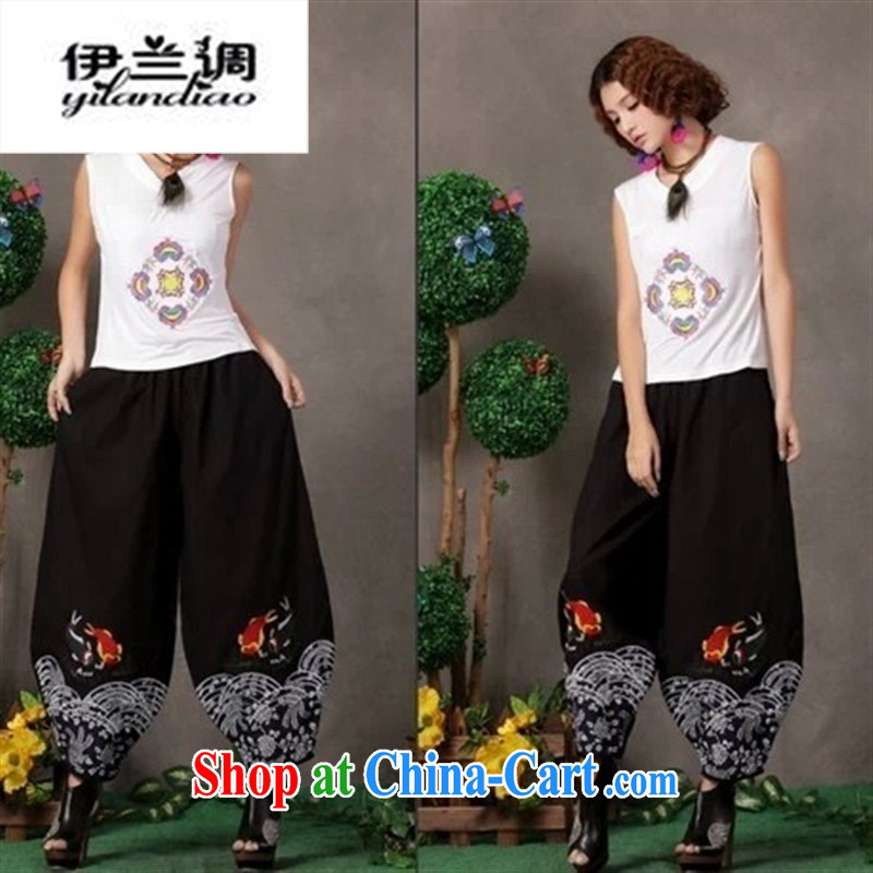 3106 F national style in a new, early spring, linen ladies put lanterns embroidered pants double-fish code video thin black in stock