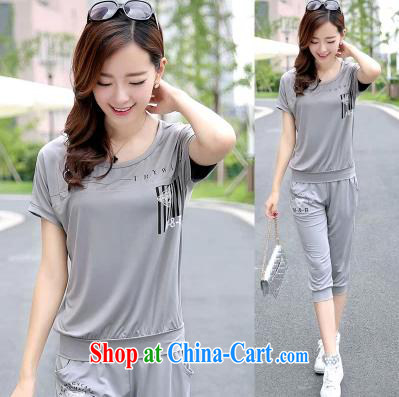 Feng Yi cotton trim 2015 larger female leisure taxi short-sleeve Korean version of the new, two-piece 3010 #BA 1016 light gray 3 XL, Feng Yi cotton ornaments, and shopping on the Internet