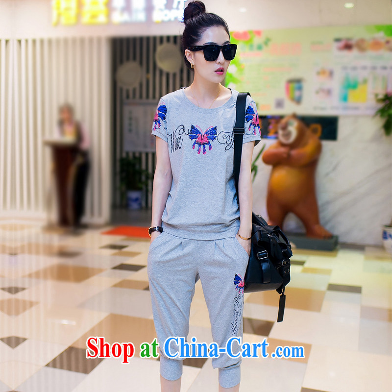 Feng Yi cotton trim new, larger female and stylish short-sleeve two-piece sport and leisure Package Women summer 7 pants B 3302 Gray. XXL, Feng Yi cotton ornaments, and shopping on the Internet