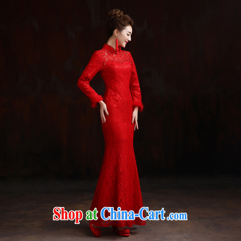 Pure bamboo love dresses wedding dresses red wedding dress bridal toast long-sleeved gown improved thick dresses embroidery beads, long marriage photography show red tailored contact customer service, pure bamboo love yarn, shopping on the Internet