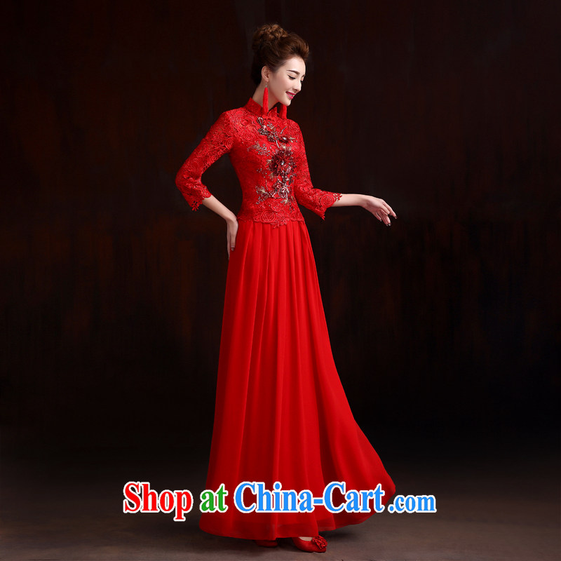 Pure bamboo love yarn bridal toast cheongsam dress, embroidered cuff dress long improved cheongsam dress bridal wedding dress retro dresses red XXXL, pure bamboo love yarn, and shopping on the Internet