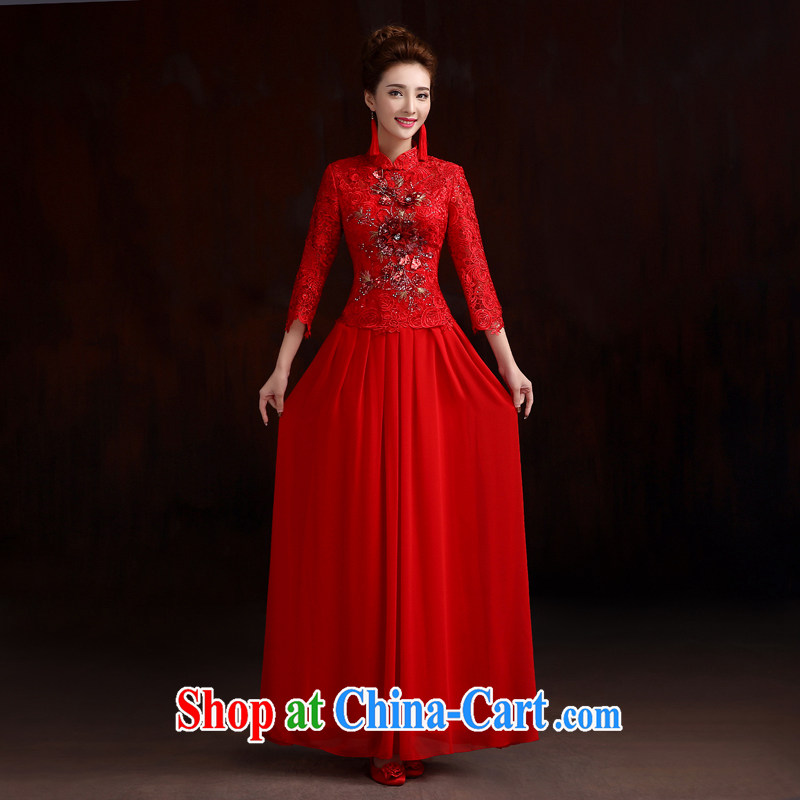 Pure bamboo love yarn bridal toast cheongsam dress, embroidered cuff dress long improved cheongsam dress bridal wedding dress retro dresses red XXXL, pure bamboo love yarn, and shopping on the Internet