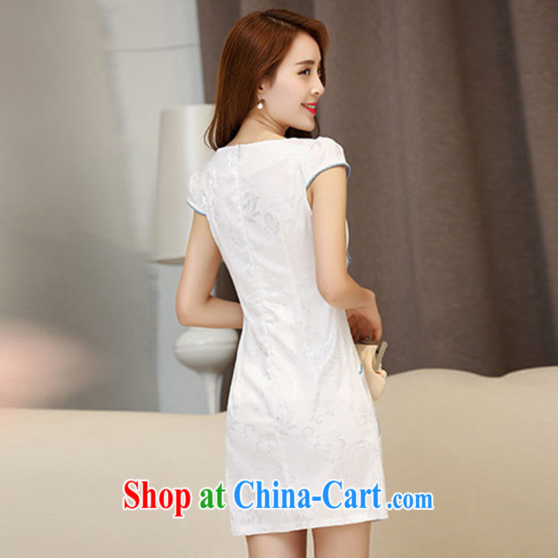 L'Occitane aviation Diane 2015 summer new Chinese Antique cultivating the waist and elegant qipao boutique female white blue M, aviation Shu Diane, shopping on the Internet