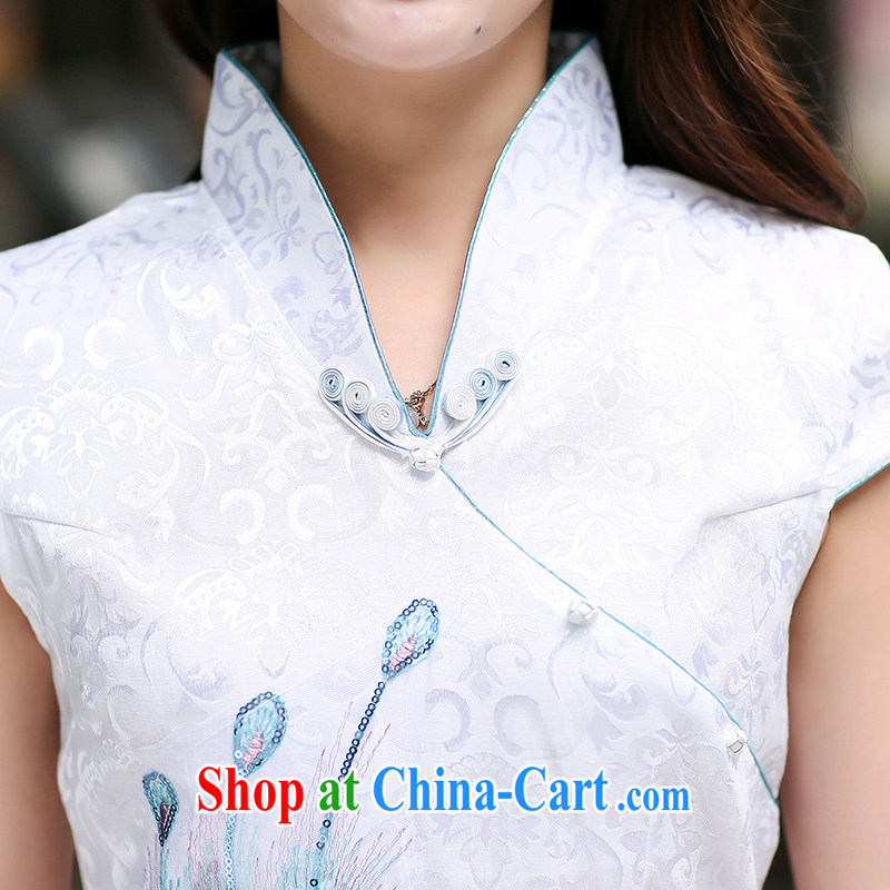 In accordance with the king's 2015 summer embroidery cheongsam stylish improved short-sleeved painting cheongsam dress children's blue and white XXL, in accordance with the Emperor, and, shopping on the Internet