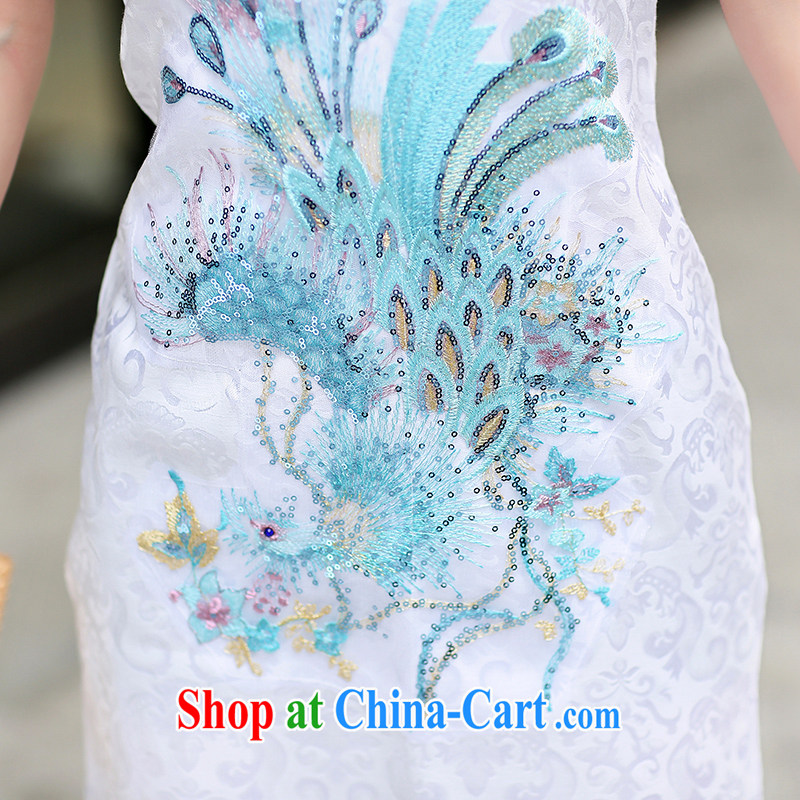 In accordance with the king's 2015 summer embroidery cheongsam stylish improved short-sleeved painting cheongsam dress children's blue and white XXL, in accordance with the Emperor, and, shopping on the Internet
