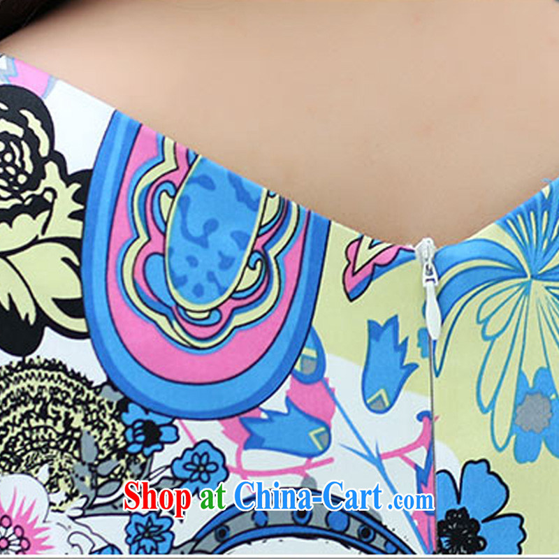 The ki Princess Royal 2015 summer women's clothing new ethnic wind Chinese stamp retro beauty charm graphics thin short-sleeved package and cheongsam dress light blue XXL, Qi, in Dili and Manasseh (Fash - Modi), online shopping