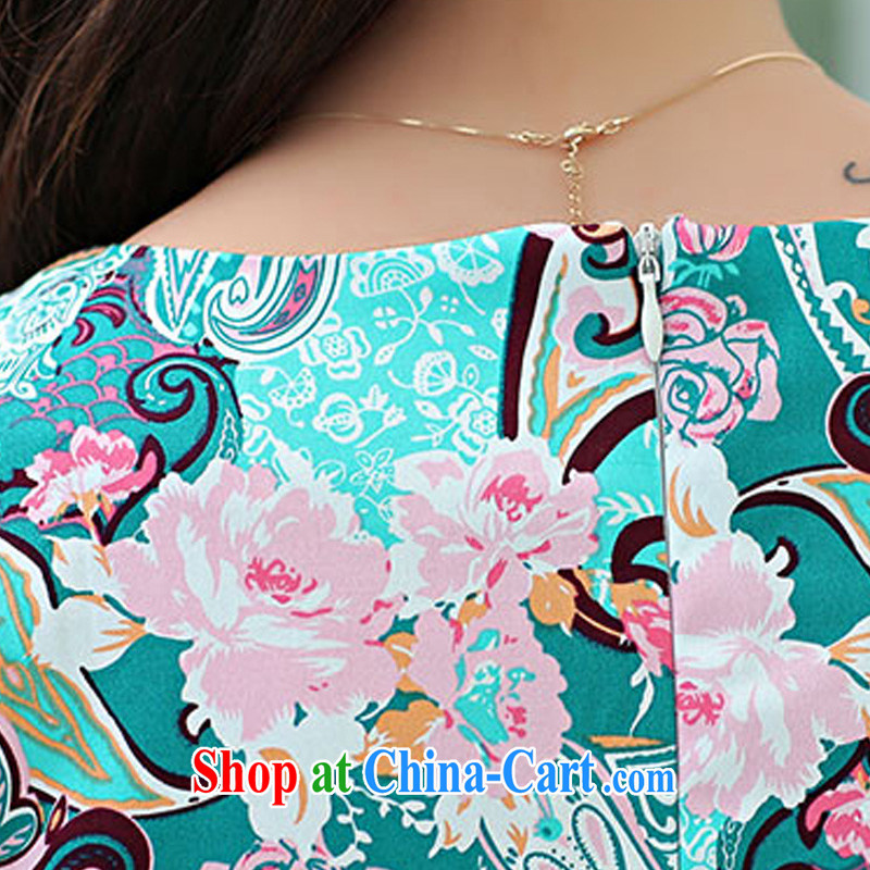 The ki Princess Royal 2015 summer women's clothing new ethnic wind Chinese stamp retro beauty charm graphics thin short-sleeved package and cheongsam dress 06 light blue XXL, Qi, in Dili and Manasseh (Fash - Modi), online shopping