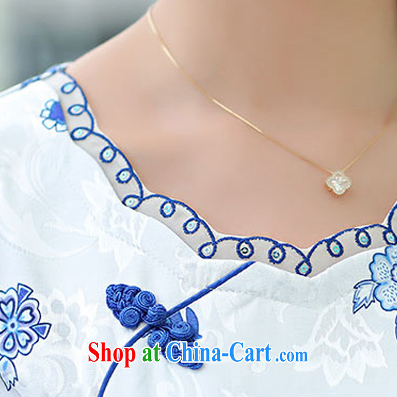 The ki Princess Royal 2015 summer women's clothing new ethnic wind Chinese stamp retro beauty charm graphics thin short-sleeved package and cheongsam dress 03 blue XXL, Qi, in Dili and Manasseh (Fash - Modi), online shopping