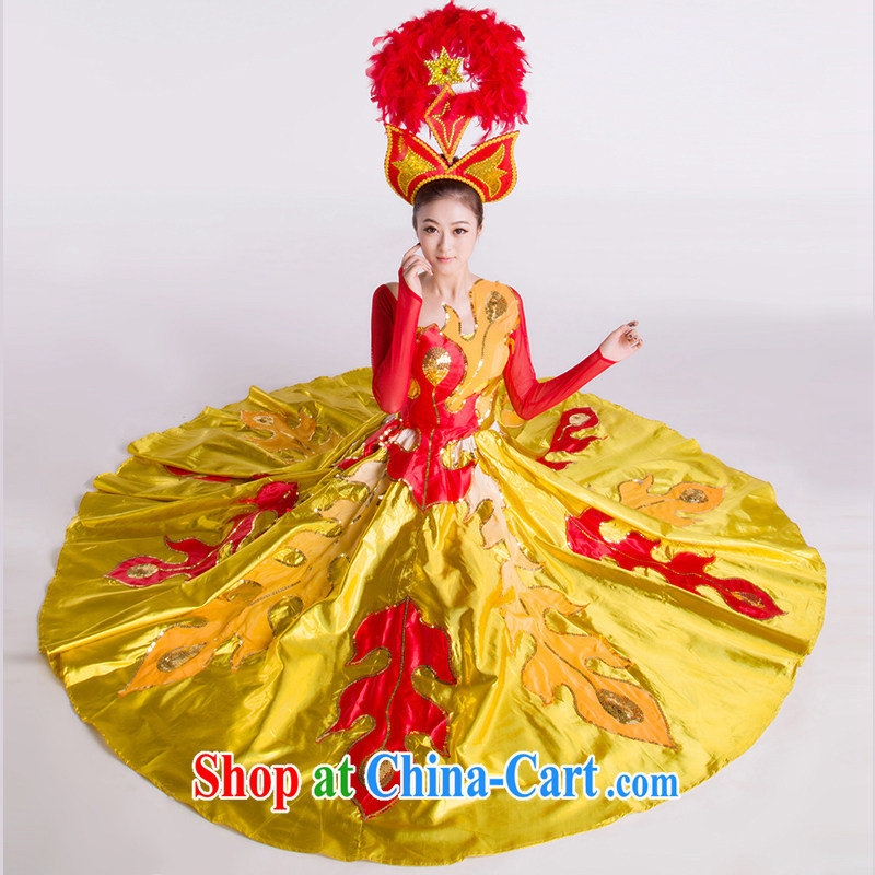2015 new opening dance swing skirt modern dance costumes women gold M, since in that shopping on the Internet