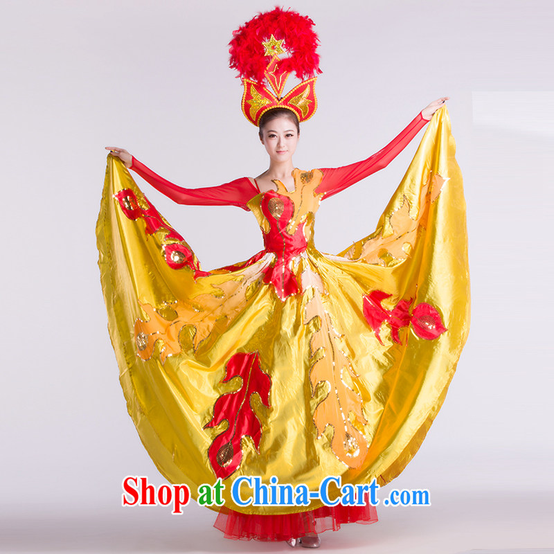 2015 new opening dance swing skirt modern dance costumes women gold M, since in that shopping on the Internet