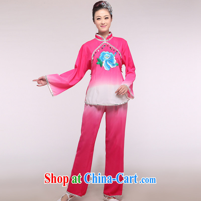 Yangge folk dress female stage costumes dance apparel square dance by performing clothing Fan Dance pink pendants XL, music, and shopping on the Internet