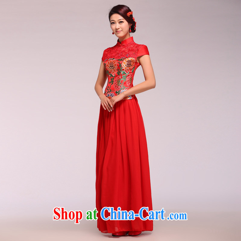 Chinese water-soluble lace damask jacquard snow woven skirt dress qipao toast Service Bridal replacing two-piece red XL, music, and shopping on the Internet