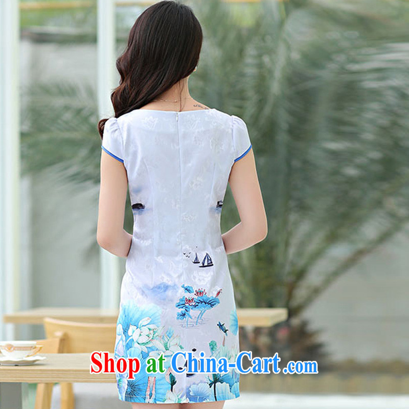 The ki Princess Royal 2015 summer women's clothing new ethnic wind Chinese stamp retro beauty charm graphics thin short-sleeved package and cheongsam dress 02 blue XXL, Qi, in Dili and Manasseh (Fash - Modi), online shopping