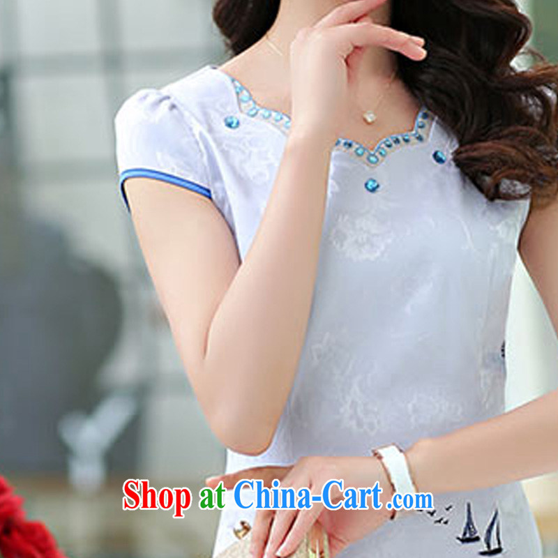 The ki Princess Royal 2015 summer women's clothing new ethnic wind Chinese stamp retro beauty charm graphics thin short-sleeved package and cheongsam dress 02 blue XXL, Qi, in Dili and Manasseh (Fash - Modi), online shopping