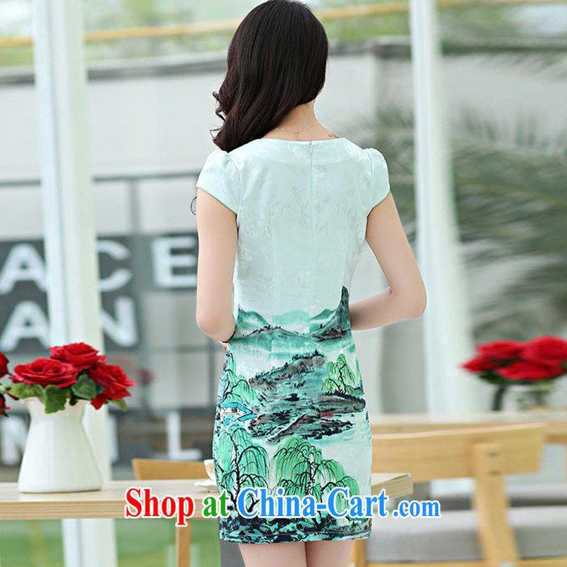 The ki Princess Royal 2015 summer women's clothing new ethnic wind Chinese stamp retro beauty style graphics thin short-sleeved package and cheongsam dress 01 green XXL, Qi, in Dili and Manasseh (Fash - Modi), online shopping