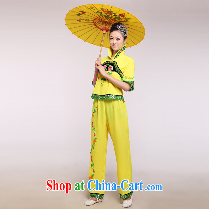 New yangko service square dance yellow dance clothing dance performances dress opening dancing clothing yellow large, music, and shopping on the Internet
