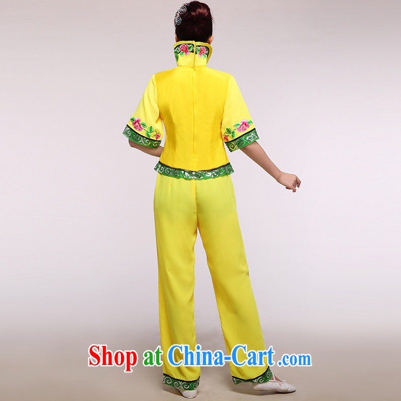 New yangko service square dance yellow dance clothing dance performances dress opening dancing clothing yellow large, music, and shopping on the Internet